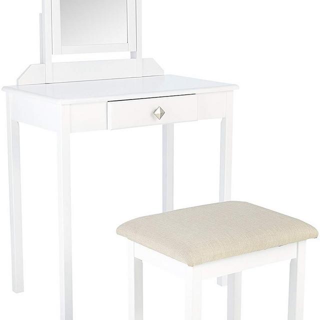 AmazonBasics Classic Compact Vanity Set with Stool - White