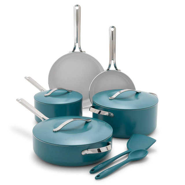 GreenPan Nova 10pc Ceramic Nonstick Aluminum Cookware Set Deep Teal: Induction Compatible, Dishwasher-Safe, Lifetime Warranty