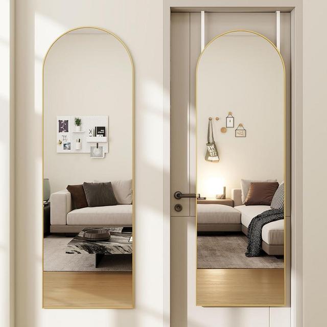 JAWGLOW Arched Full Length Mirror, 48"x 14" Door Mirror, Over The Door Mirror, Door Mount Full Body Mirror, Door Hanging Mirror for Bedroom Living Room, Gold