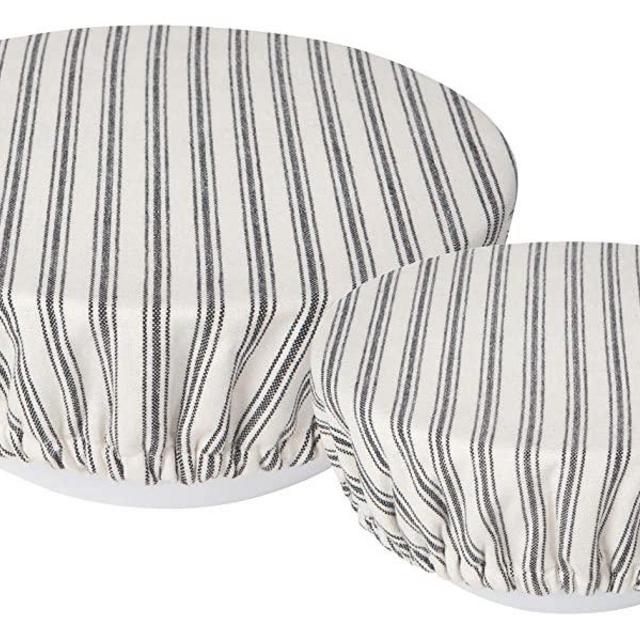 Now Designs Reusable Bowl Cover to Reduce Waste, Ticking Stripe - Large & Medium | Set of 2