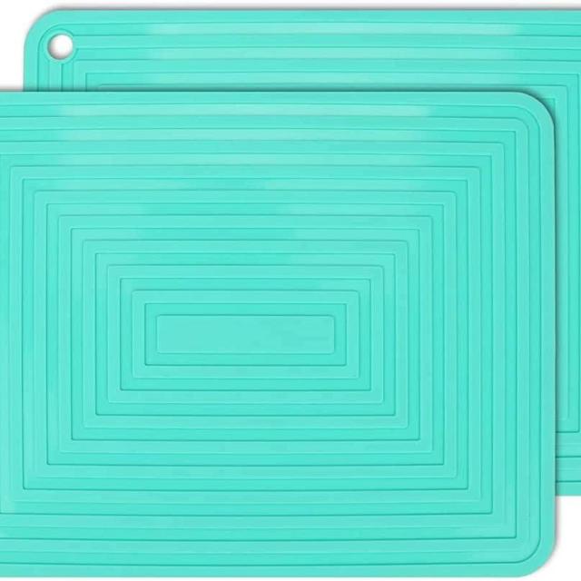 2 Pack Large Silicone Trivet Mats/Hot Pads, Heat Resistant Pot Holder,9"x12" Non Slip Flexible Durable Pot Coaster Kitchen Table Mats (Teal)