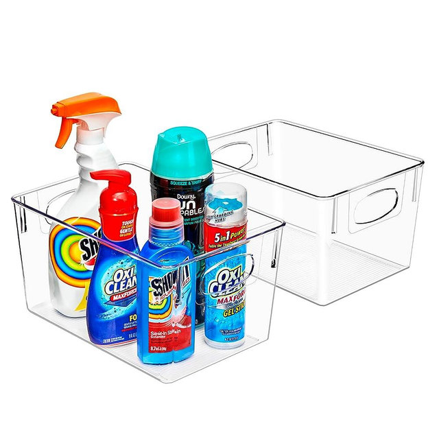 Sorbus Cleaning Supplies Organizer - Clear Containers for Organizing Cleaning Supplies Under the Sink - Clear Bins for Organizing Kitchen and Bathroom Essentials - Clear Plastic Storage Bins (2 Pack)