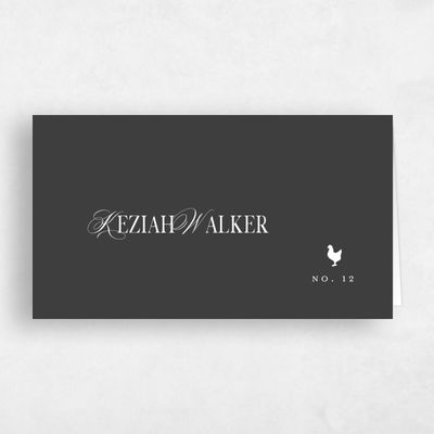 Dark Charcoal, Black Wedding Place Card - Jalen Chicken