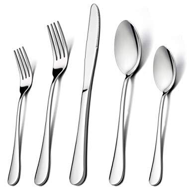 60-Piece Silverware Flatware Set for 12, LIANYU Stainless Steel Cutlery Eating Utensils Set, Kitchen Restaurant Party Tableware, Mirror Finished, Dishwasher Safe