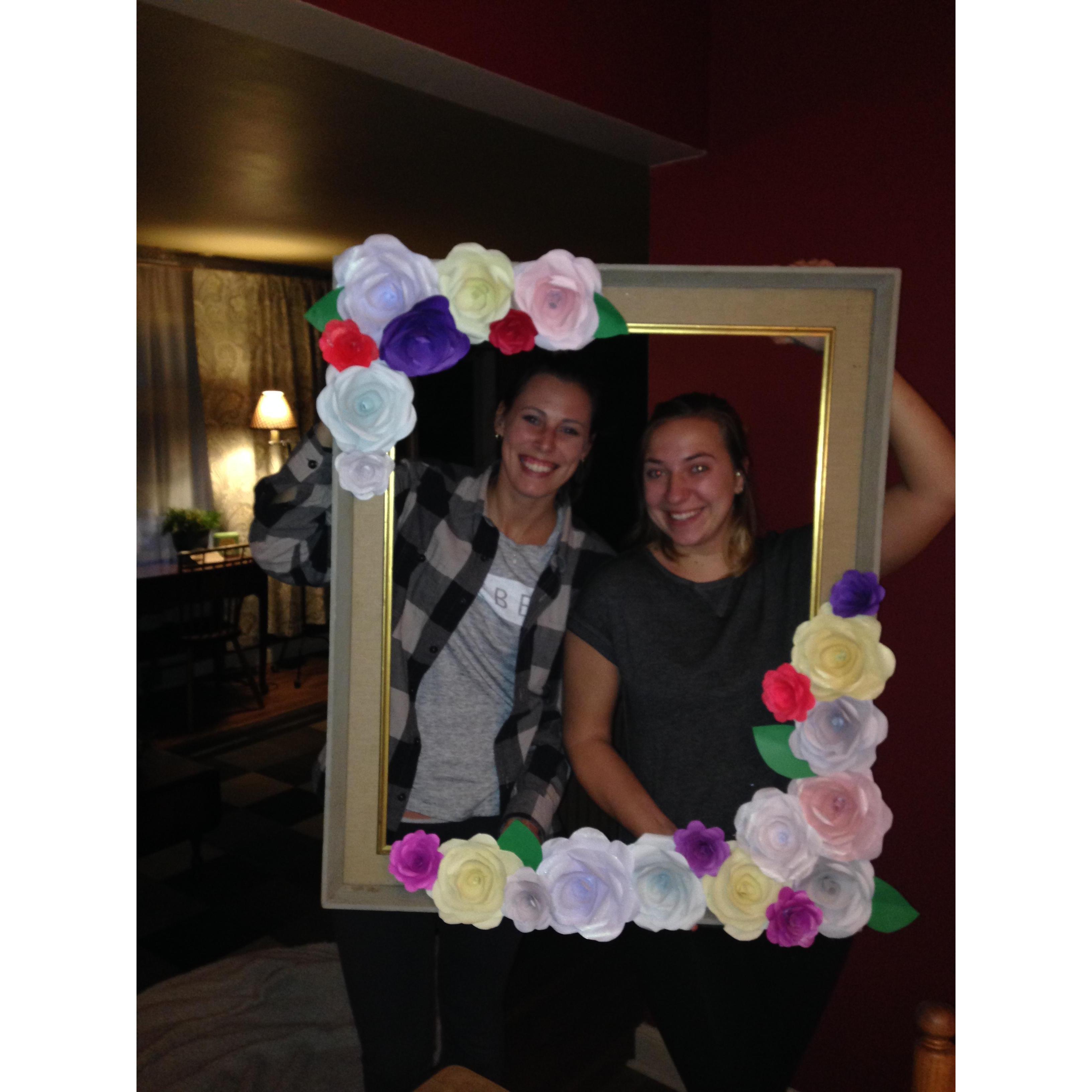 testing out the picture frame we made!