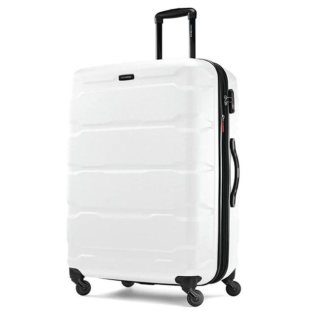 Samsonite Omni PC Hardside Expandable Luggage with Spinner Wheels, White, Checked-Large 28-Inch