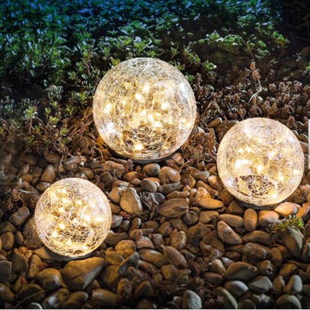Garden Solar Lights, Cracked Glass Ball Waterproof Warm White LED for Outdoor Decor Decorations Pathway Patio Yard Lawn, 1 Globe (4.7”)