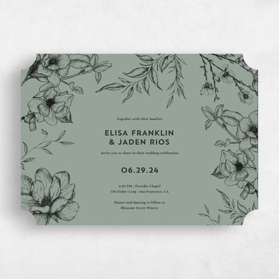 Green Ticket Wedding Invitation - Birkenfeld Landscape