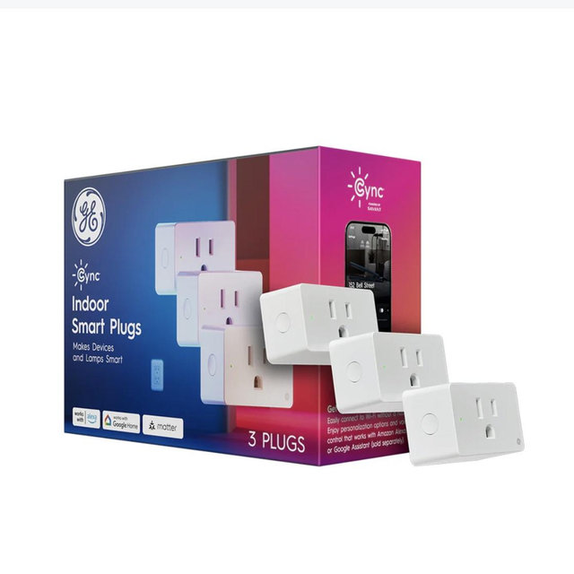 3 pack GE Cync Indoor Smart Plug, Smart Outlet Control, WiFi Outlet, Matter Compatible, Works with Alexa and Google Home