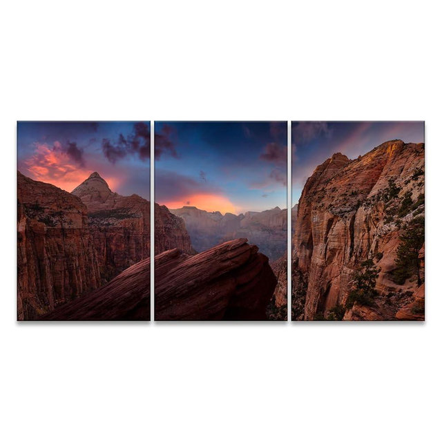 uoppoum Zion National Park Wall Art Canvas Decor Paintings for Living Room Utah Natural Scenery Canyon Sunset Posters with Frames Ready to Hang 16"x24" x 3 Panels
