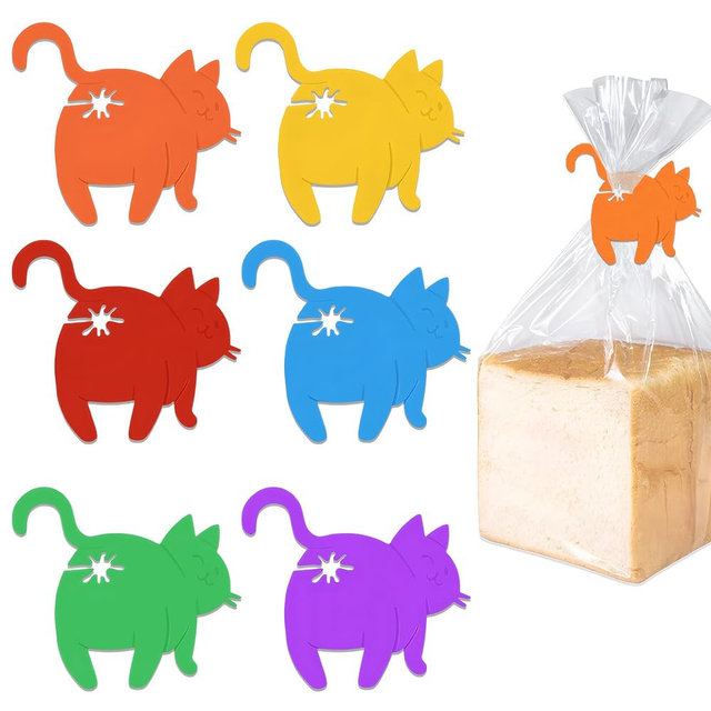 6PCS Cat Bread Clip,Cat Bag Clips for Food,Funny 3D Printed Bag Holder,Reusable Food Clips for Bags,Multicolor Bread Bag Clip,Chip Clip Cute,Novelty Kitchen Gadget Quirky Home Decor Gift for Cat Lover