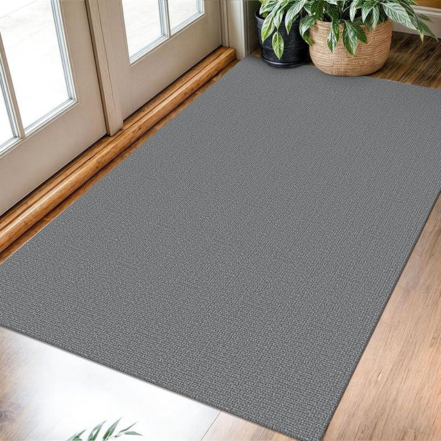 KOZYFLY Washable Entryway Rug 3x5 Ft Area Rugs Cotton Rubber Backed Throw Rugs Indoor Door Mat Kitchen Rugs Braided Floor Carpet for Front Entrance Kitchen Living Room, Grey