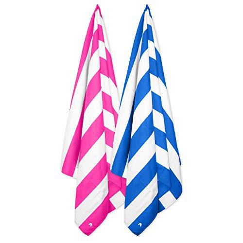 Cabana Beach Towels - 2 Pack (Stripe Bahamian Pink, Stripe Caribbean Blue) The Original Sand Free Microfiber Beach, Pool & Travel Towel. Extra Large & Quick Dry