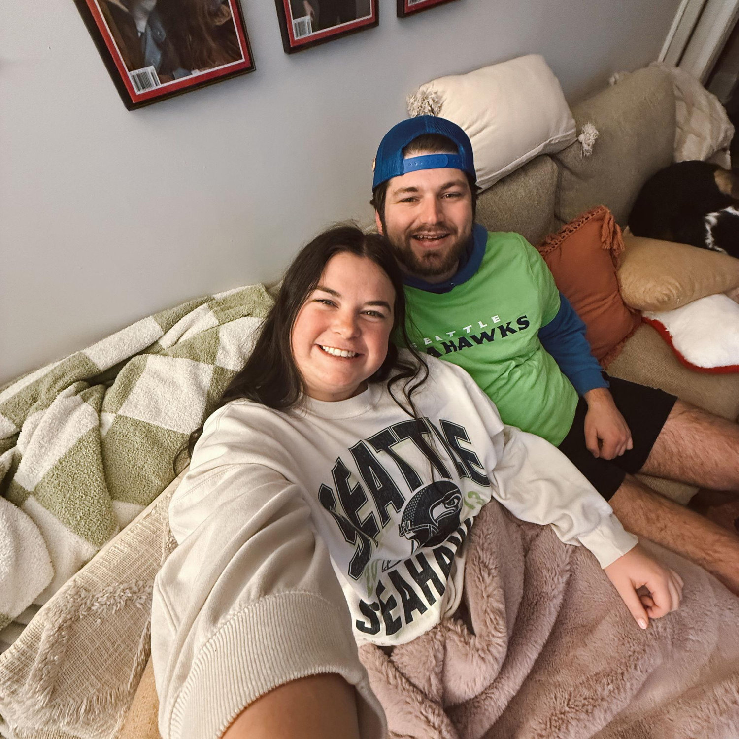 Cheering for our Seahawks! (I have forced him to become a Seattle sports fan)