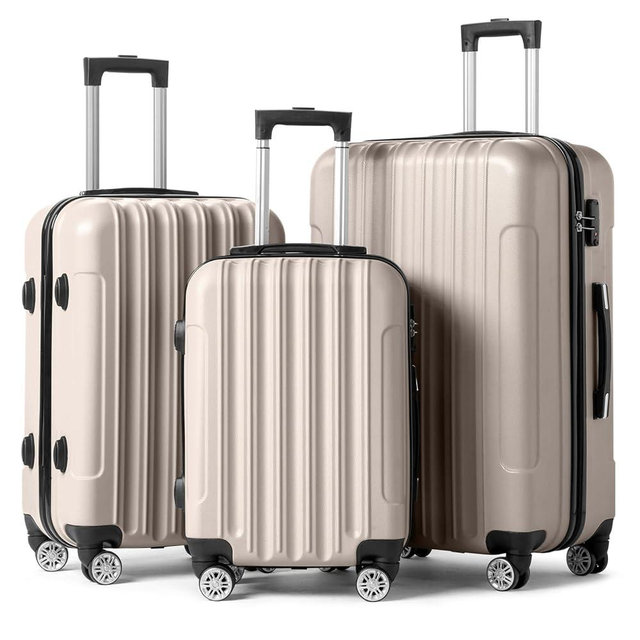 Karl home Luggage Set of 3 Hardside Carry on Suitcase Sets with Spinner Wheels & TSA lock, Portable Lightweight ABS Luggages for Travel, Business - Champagne(20/24/28)