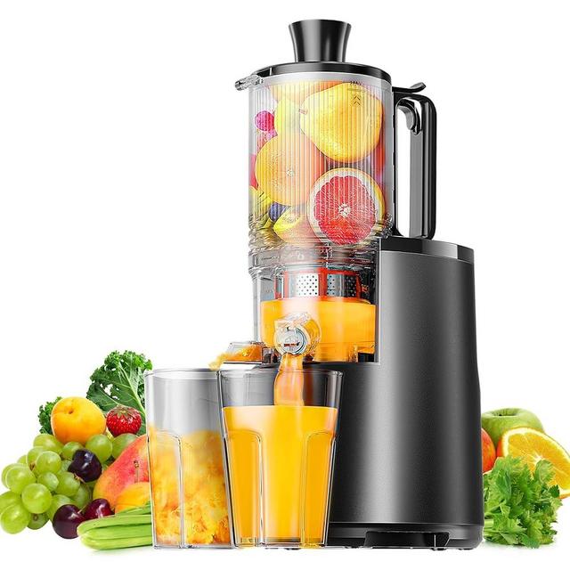 Cold Press Juicer, EUHOMY 5.5" Extra Large Feed Chute Slow Masticating Juicer, 400W Juicer Machines, 99.6% High Juice Yield, Easy to clean, Reverse Function, for Whole Vegetables & Fruits. Black