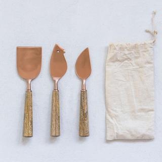 Brass Stainless Steel 3-Piece Cheese Knife Set