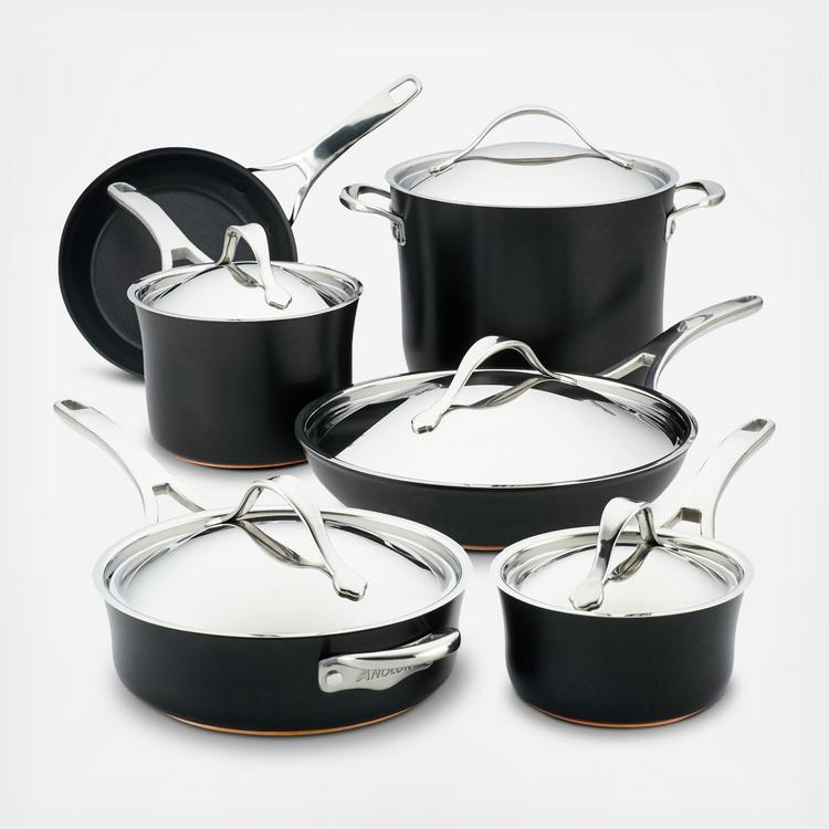 nyalon Anolon, Nouvelle Copper Luxe Onyx Hard Anodized Cookware Set, 11