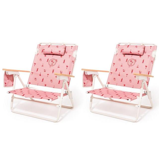 Business & Pleasure Co. Margaritaville Manana Chairs - Backpack Beach Chair, Lay Flat Reclining, Lightweight & Portable, Insulated Cooler Pocket, Strawberry Daiquiri Marg, Pack of 2