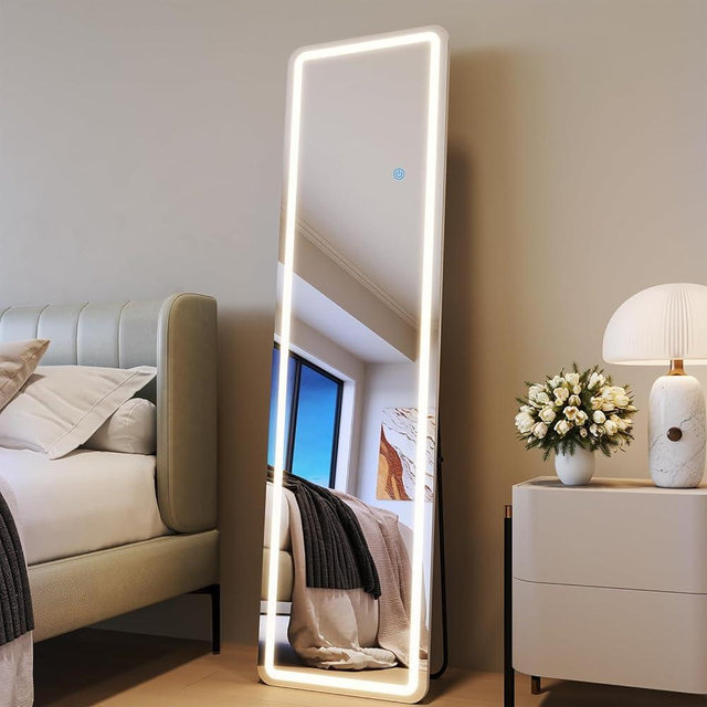 WISSMIELS Full Length Mirror with LED Lights, LED Mirrors Full Length Floor Mirror Full Body Mirror for Bedroom Wall Mounted Free Standing