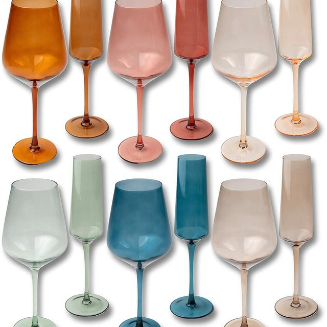 Saludi Colored Wine Glasses & matching Champagne Flutes