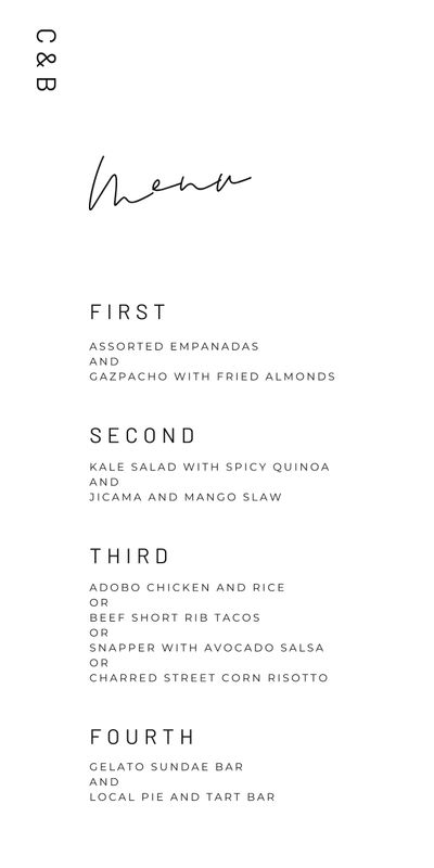 White Half arch Wedding Menu - Garret