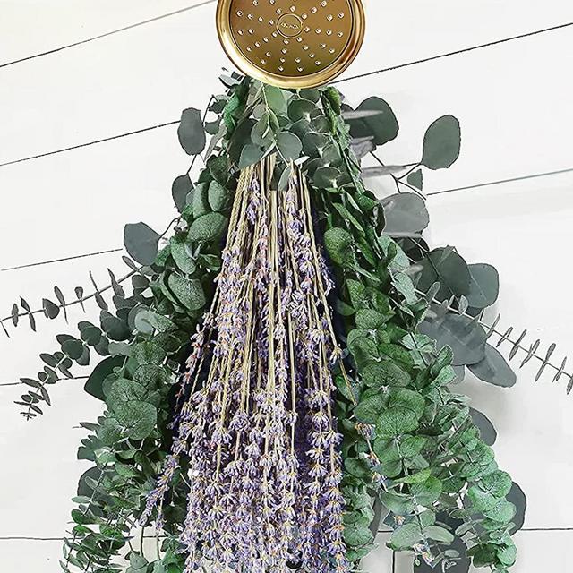 15 PCS Large Dried Preserved Eucalyptus Stems & Lavender Flowers Bundle for Shower, 17'' Real Fresh Hanging Silver Dollar Leaves, Aromatic Self-Care Shower Plants, Natural Fragrance, Home Decor