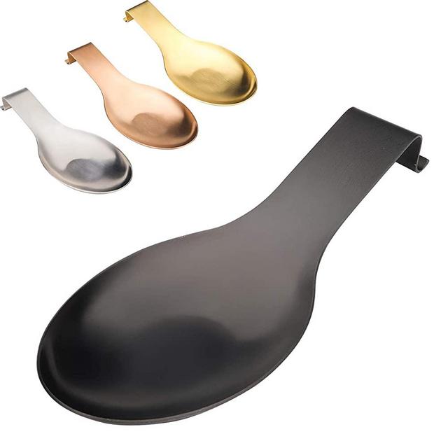 Stainless Steel Spoon Rest,Spatula Ladle Holder, Stainless Steel Utensil Spoon Rest Holder, Brushed Finish, Dishwasher Safe 3.8 x 9.4 Inch (Black color 1PC)