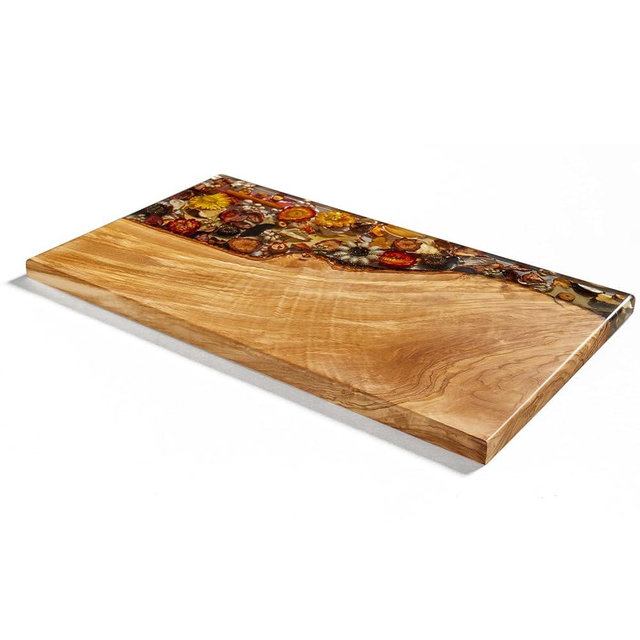 Handcrafted Olive Wood Cutting Board with Flowers Preserved, Olive Wood Charcuterie Board Large, Thoughtful Gift Idea for Wedding, Mother's Birthday, Anniversary, Housewarming