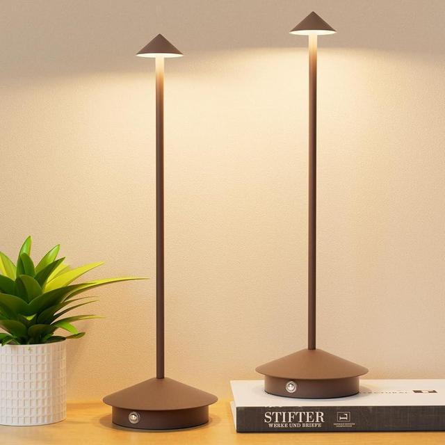 Aoceley 2-Pack 6000mAh Rechargeable Led Table Lamps,Outdoor Cordless Table Lamp Waterproof Portable, 3-Color Stepless Dimmable Modern Lamp for Restaurant/Bedroom(Rust)