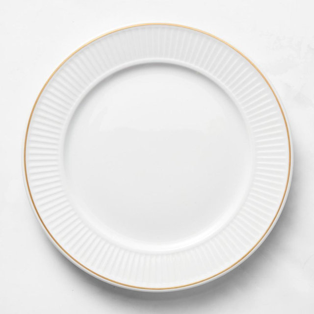 Pillivuyt Plisse Gold Dinner Plates, Set of 8, Gold Rim