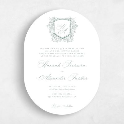 Green Oval Wedding Invitation - Bella Portrait
