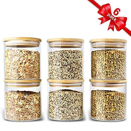 Glass Jars with Bamboo Lids Urban Green, Glass Airtight Canisters sets, Glass Containers, Airtight Jars, Pantry Organization and Storage, Cereal Container, Spice Jars, Flour Contains 6 pack