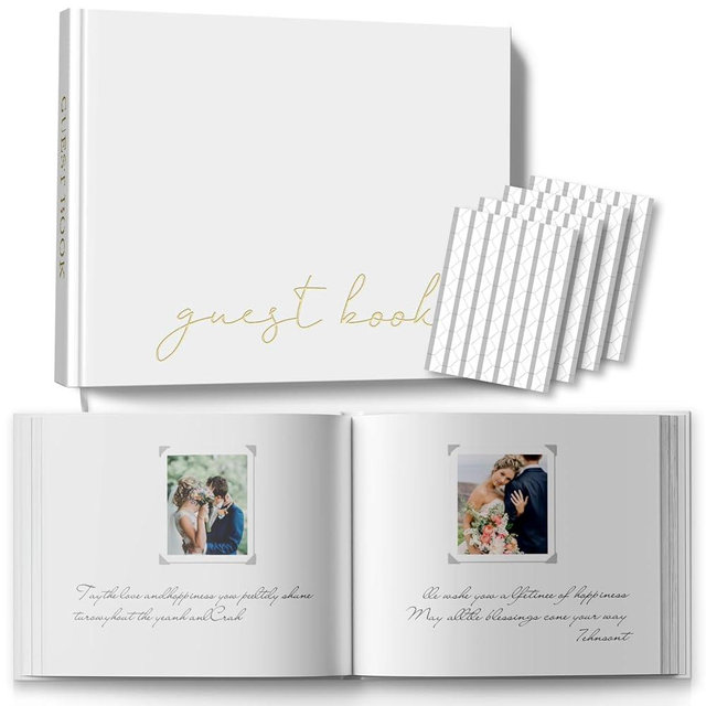 BVSSX Wedding Guest Book With Clear Photo Corners Stickers - Linen Photo Guestbook to Sign at Bridal Shower or Wedding Reception Party - 100 Pages, Grey