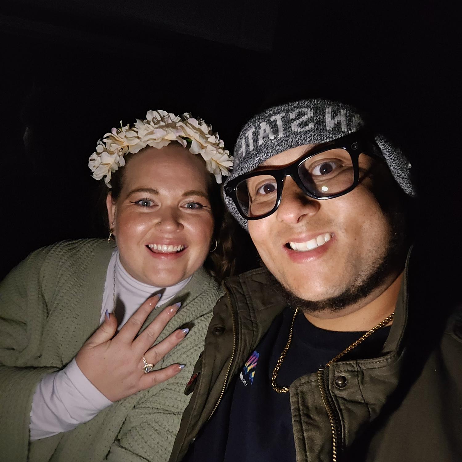 First Picture of the newly engaged couple! Pitch black Night to see the aurora borealis!