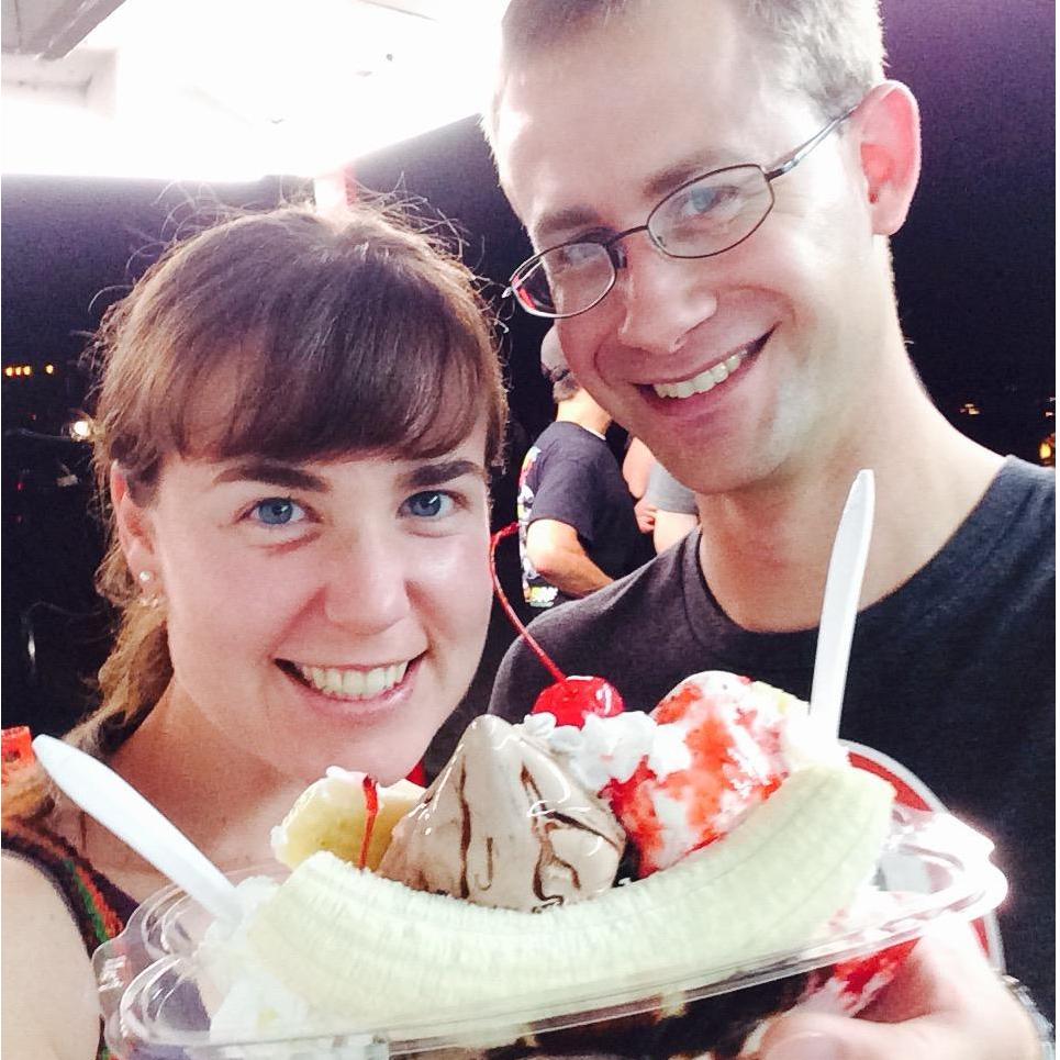 Katie's very first banana split. Only after this was she officially able to call herself a true American.