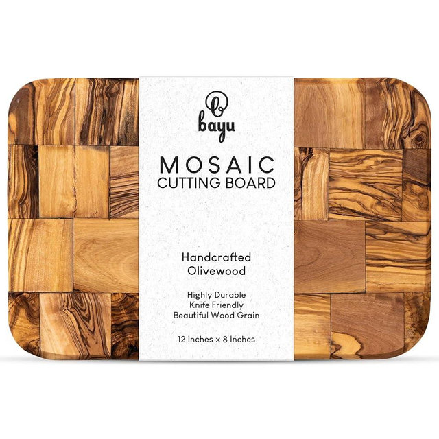 Bayu Handcrafted Olive Wood Charcuterie Board and Serving Platter, 12" x 8" x 0.8" Olive Wood Cutting Board with Rustic Natural Finish, Wooden Kitchen Accessories