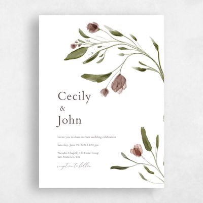 Taupe Mauve, Purple Wedding Invitation - Beale Classic