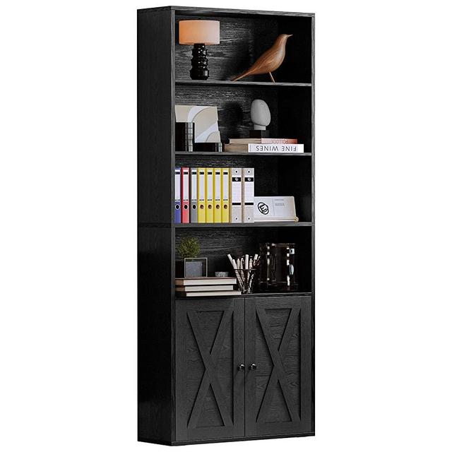 IRONCK Industrial Bookshelves and Bookcases with Doors Floor Standing 6 Shelf Display Storage Shelves 70 in Tall Bookcase Home Decor Furniture for Home Office, Living Room, Bed Room