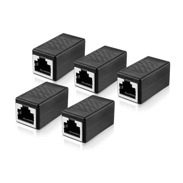 VGGUBKZ 5 Pack RJ45 Ethernet Coupler, Ethernet Extender Connector Female to Female for Cat7/ Cat6/ Cat5/ Cat5e Network Cable, Plug & Play