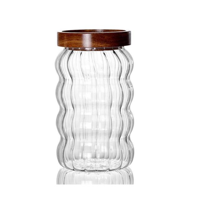 LUCKTE Glass Food Storage Container Jar with Airtight Seal Acacia Wood Lids Clear Glass canister Coffee,Tea,Spice Containers Sugar,Cookies,Nuts,Snack,Candy Jar