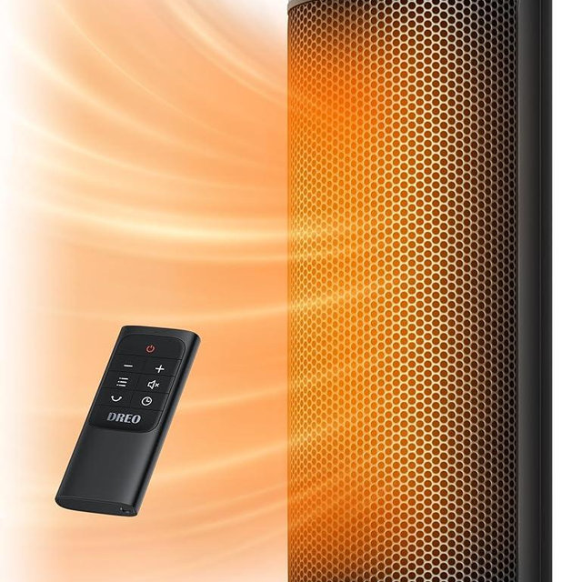 DREO Space Heater, 1500W PTC Ceramic Heaters for Indoor Use with Remote, 70° Oscillation, 1-12H Timer, Electric Heaters with Thermostat, Fast and Safe Portable Heater for Office, Bedroom, Large Room