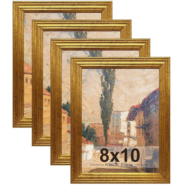 KTKDE 8x10 Picture Frame Set of 4, Ornate Vintage Gold Photo Frames with Real Glass 8 x10 Antique Photo Frame for Wall Decor or Tabletop Display Retro Home Decor best gift