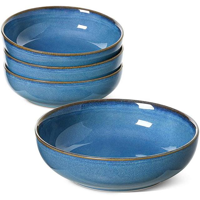 LE TAUCI Pasta Bowls 45 Ounce, Large Salad Bowls and Serving Bowls, Soup Bowl，Ceramic Pasta Plates, Ceylon Blue