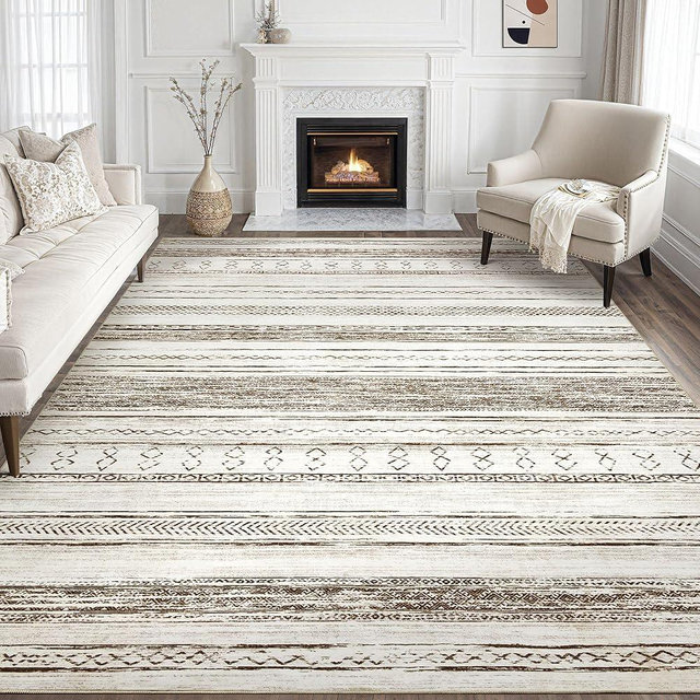 Tortania Area Rug Living Room Rugs - 10x14 Washable Large Soft Neutral Boho Moroccan Bohemian Farmhouse Rug Indoor Floor Carpet for Bedroom Under Dining Table Home Office Decor - Cream Brown