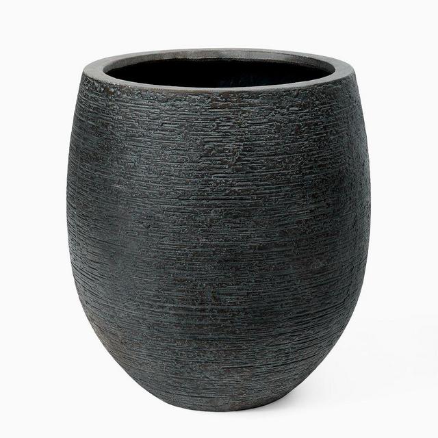 Curved Round Ficonstone Indoor/Outdoor Planter, Medium, 15"D x 17"H, Textured Charcoal
