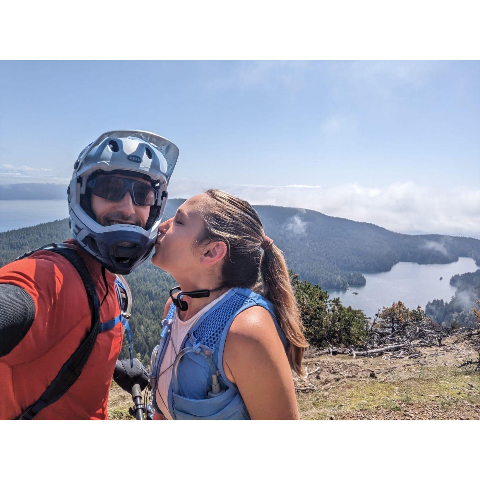 Met up on the trail during a respective trail run and mountain bike ride in Orcas Island, WA!