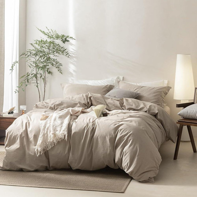 BDEAR 3 Pieces Linen Grey Duvet Cover Oversized Queen Size 98'' L x 98'' W, 100% Washed Cotton Duvet Cover with Zipper Closure Plus 2 Pillowcases, Oeko TEX Standard Certificated, Cozy Feel