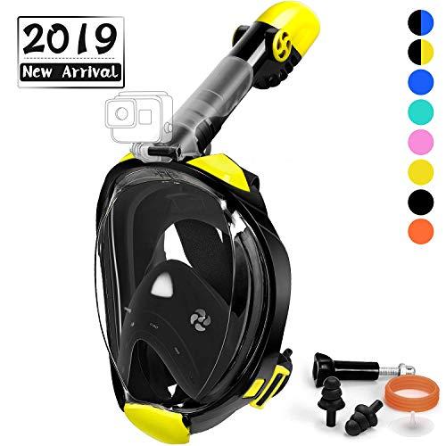 OUSPT Full Face Snorkel Mask, Snorkeling Mask with Detachable Camera Mount, Panoramic 180° View Upgraded Dive Mask with Safety Breathing System, Dry Top Set Anti-Fog Anti-Leak