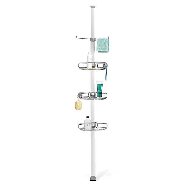 simplehuman Tension Pole Shower Caddy Stainless Steel and Anodized Aluminum, Easy Open Packaging, 9 feet